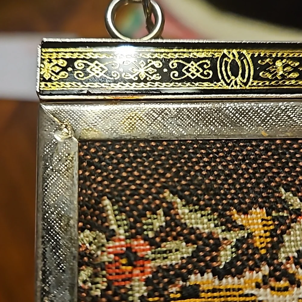 👛 Vintage 1930's Tapestry Purse  Handbag with single string chain  floral print - Picture 5 of 6